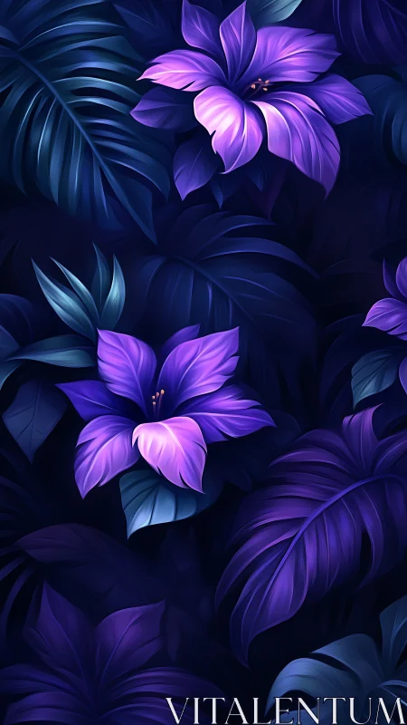 Volumetric Floral Composition with Bilateral Symmetry: Purple Gradient Blossoms Against Deep Teal Fo