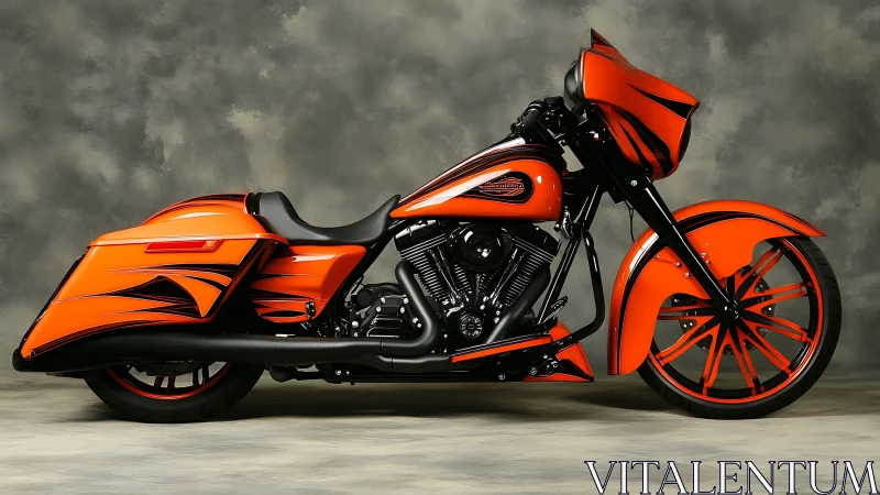 Custom orange cruiser motorcycle glowing with streetwise style.