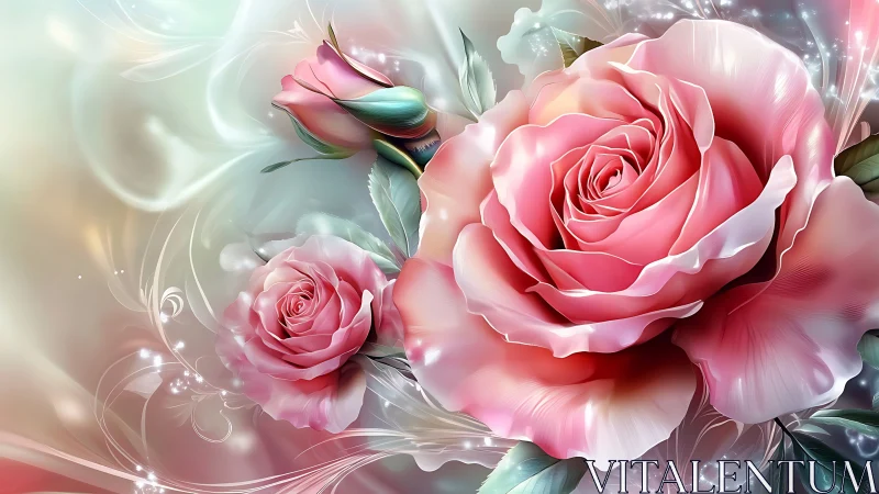 Digitally Rendered Roses with Volumetric Light Effects and Luminous Particle Rendering