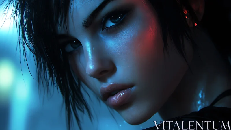 Cinematic cyberpunk portrait with neon rim lighting detail.