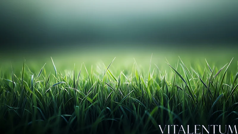 Low-angle macro field of dewy grass with shallow depth of field