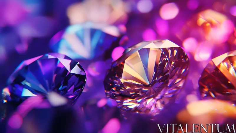 Glistening rainbow gems soaking in neon twilight glow.