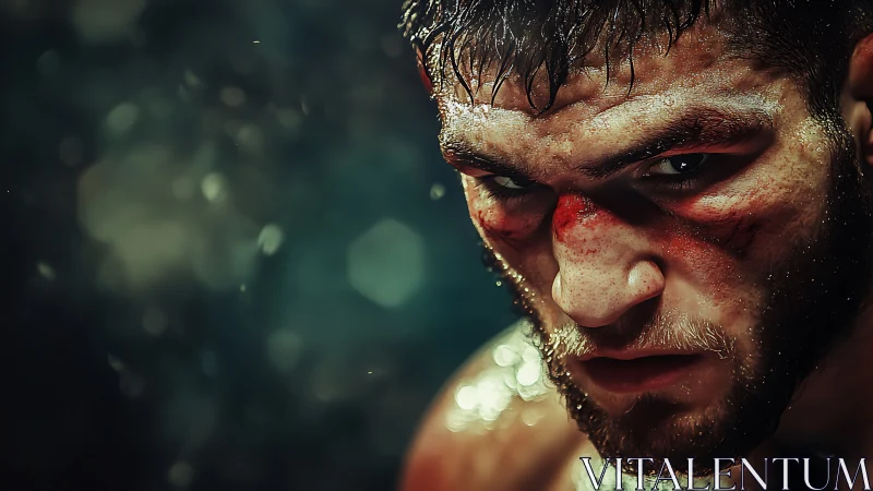 Portrait of wet-faced man with red eye swelling.