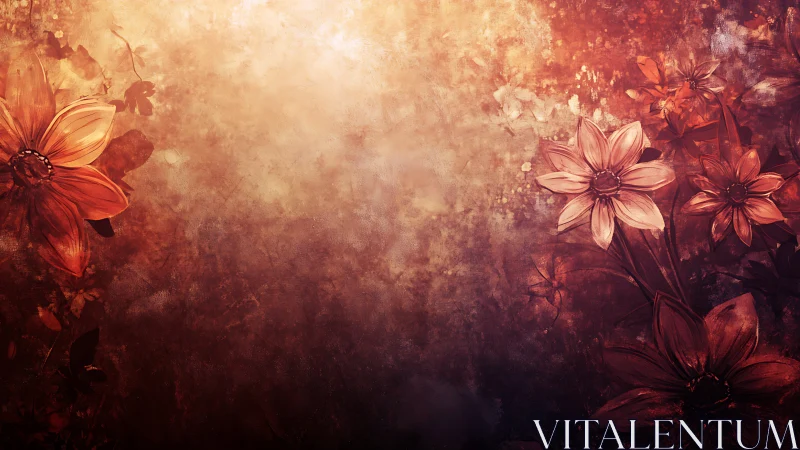 Textured digital floral composition with warm bokeh gradient lighting