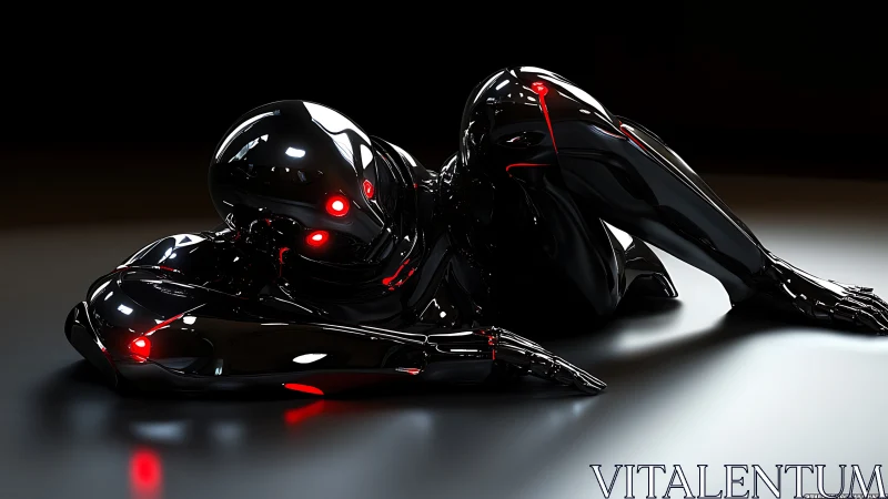 Gleaming chrome android rests softly in a pool of light