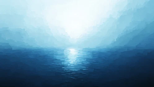 Soft dawn over quiet water in soothing blue brushstrokes.