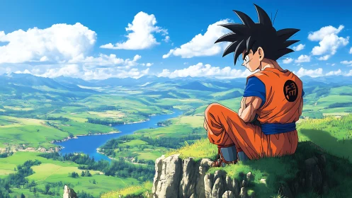 Saiyan daydreamer overlooking rivers and emerald valleys.