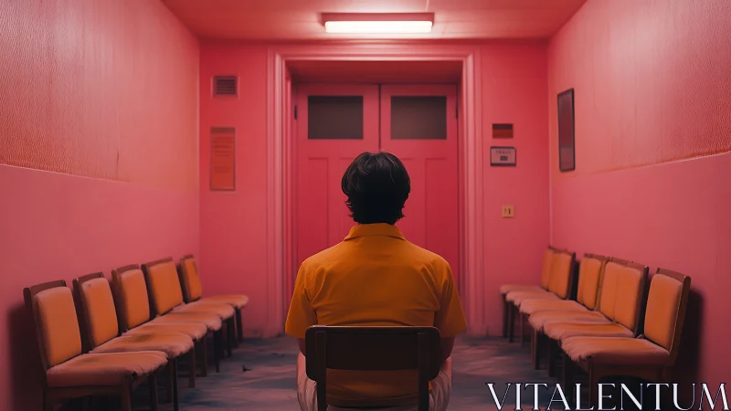 Quiet moment in a pink waiting room filled with soft color.