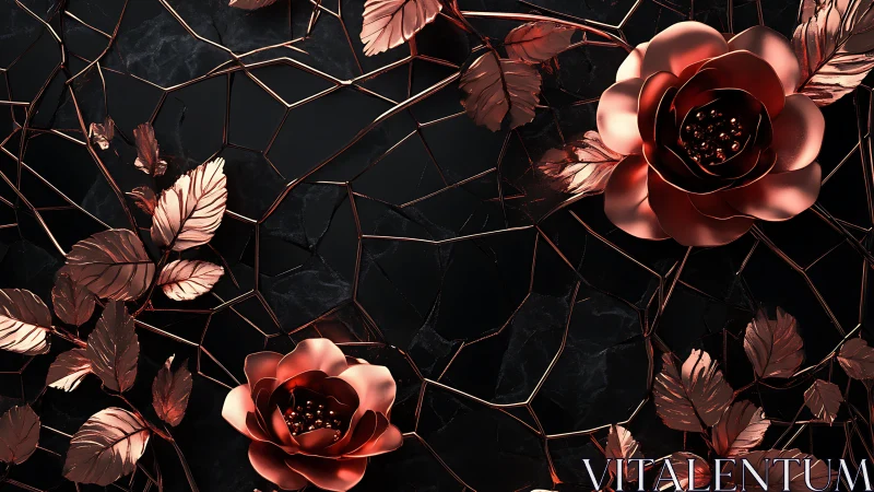 Luxe Roses Blooming on Dark Marble Canvas.