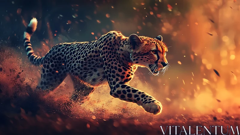 High-speed cheetah sprint rendered with dynamic particle effects