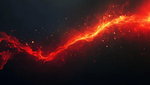 Vibrant fiery energy wave on dark background, digital art style.