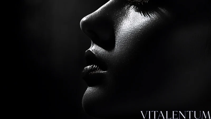 Luminous profile of a woman in dramatic shadowed closeup.