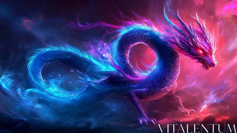 Nebula-crowned serpent dragon coils through cosmic twilight.