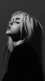 Monochrome female portrait captures quiet cinematic resolve.