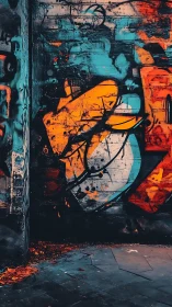Urban colors burst across a quiet graffiti covered alley wall