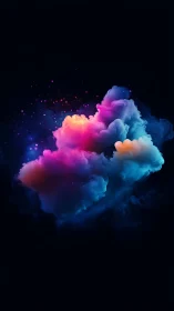 Digital painting of neon vapor cloud on deep black field.