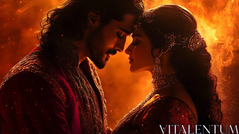 Fiery Romance: Two Lovers Share an Intimate Moment Ablaze