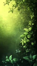 Emerald whisper wall of curling vines and secret leaves.