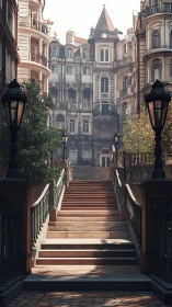 Stairway into the hush of a story-soaked European facade.