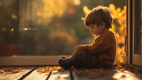 Quiet autumn moment with a thoughtful little daydreamer.