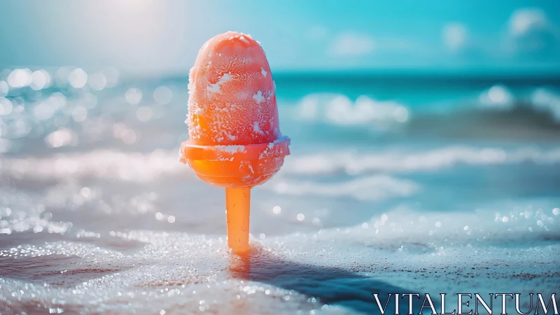 Frosty orange popsicle soaking up sunshine by the sea.