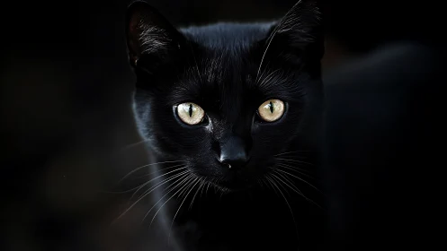 Obsidian Feline Pierces Through Darkness With Luminous Golden Eyes