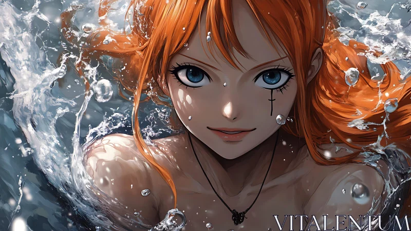 Anime aquatic portrait with dynamic splash and crisp focus.