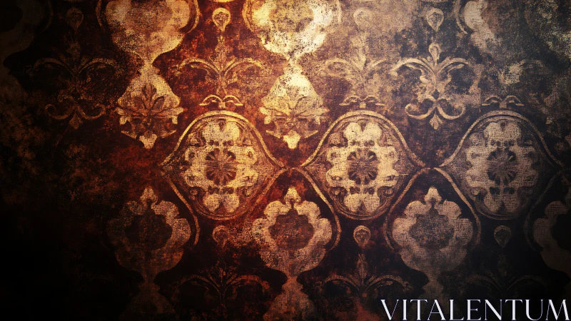 Vintage ornamental wallpaper with aged textured surface.