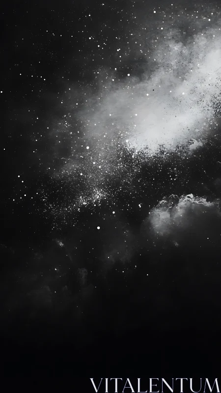 Monochrome starfield and dust cloud on dark background.