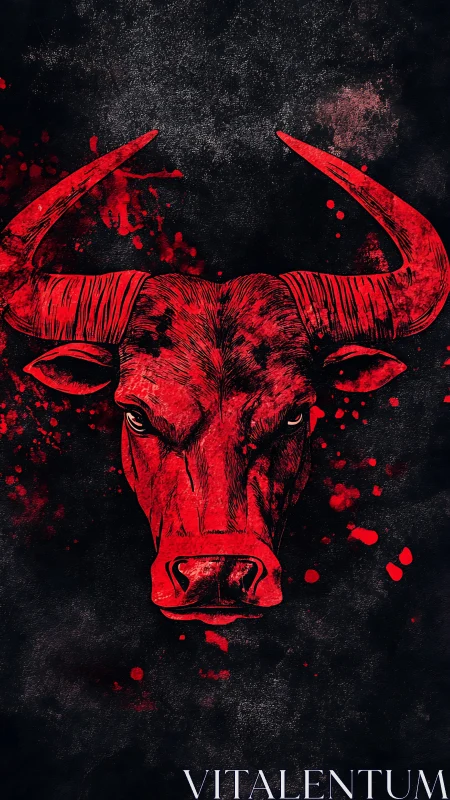 Red bull head illustration on dark textured background.