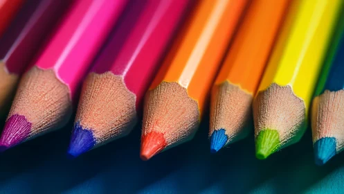 Vibrant colored pencils aligned in crisp macro detail.