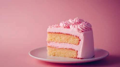 Layered Pink Frosted Cake Slice.