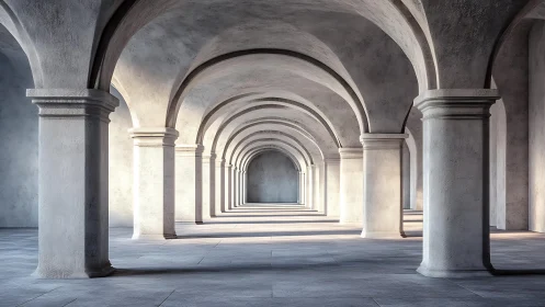 Soft light through endless stone arches in quiet harmony.