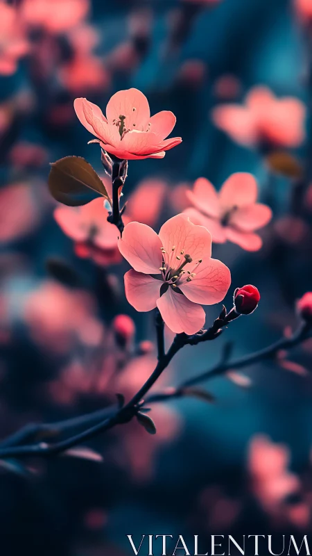 Coral Blossoms Under Deep Teal Glow