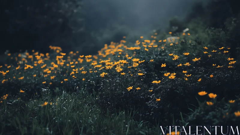 Luminous Wildflower Field: Atmospheric Depth Through Selective Focus.