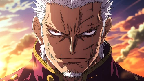 Storm-scarred warrior stares down the burning horizon. Period.