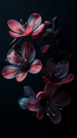 Crimson Petals Dance: Luminous Flowers Against Obsidian.