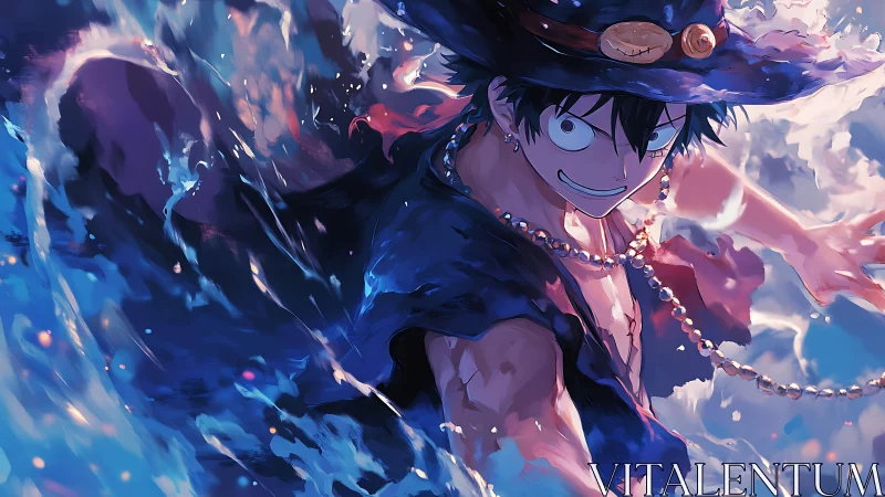 Storm-smiling sea fighter carving chaos in electric surf.