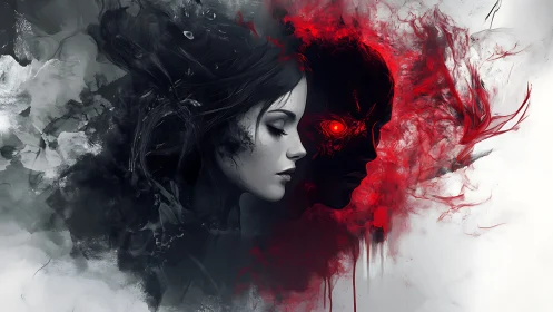 Whispers of a calm woman beside her glowing red shadow