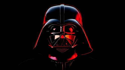 Front-facing black helmet is rendered with red side lighting
