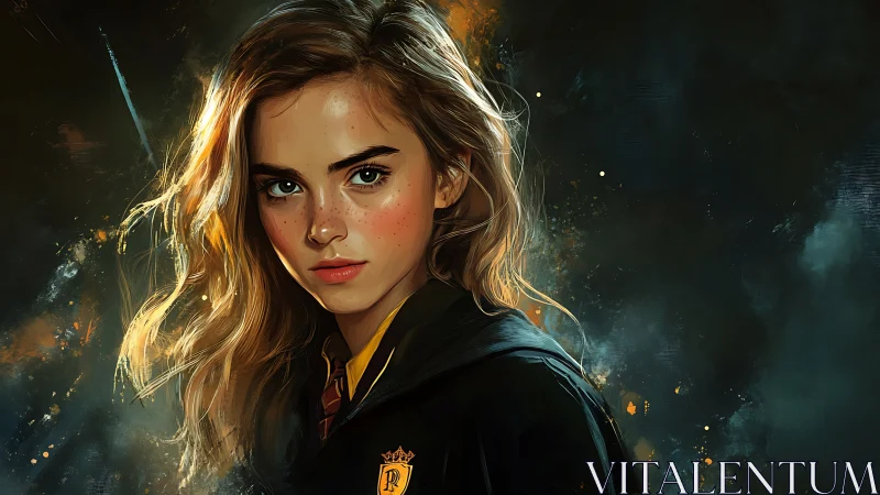 Digital portrait of young witch in dramatic cinematic lighting