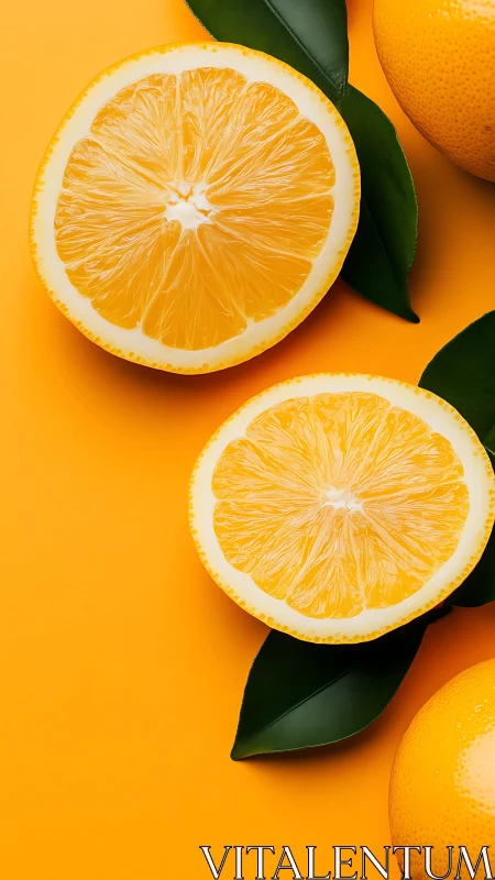 Citrus cross-sections on monochrome yellow background study.