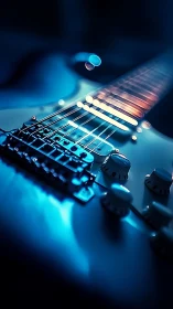 Electric guitar macro study with cinematic neon blue lighting