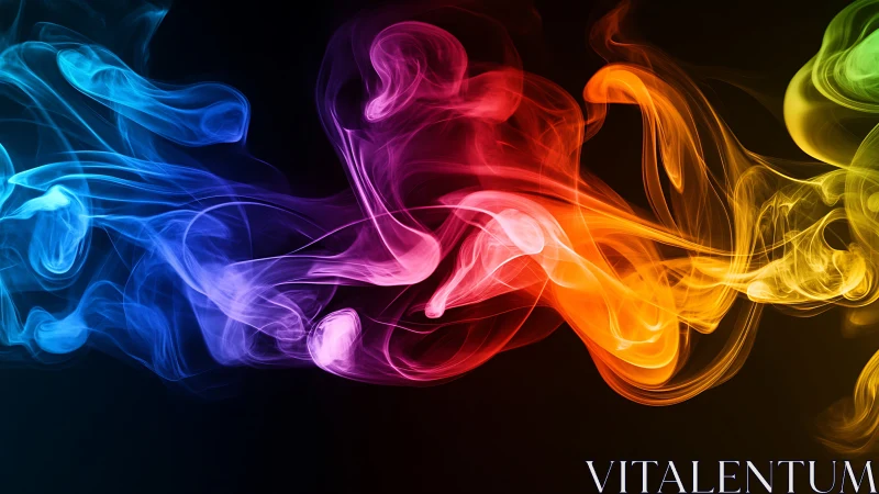 Multicolor luminous smoke wisps on black with spectral gradients