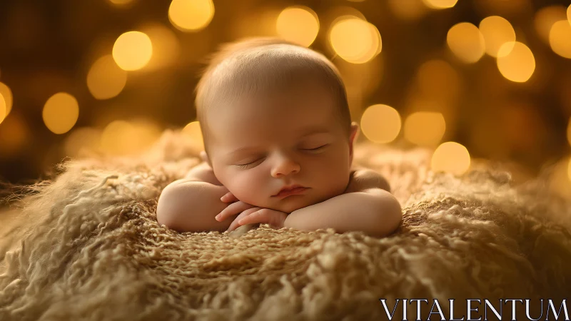 Sleeping Newborn Rests on Beige Blanket Amid Warm Bokeh