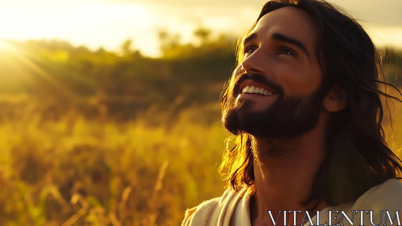Warm sunlight gently embraces a smiling man in a field