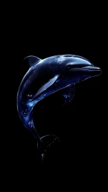 Digital render of luminous blue dolphin on black field.