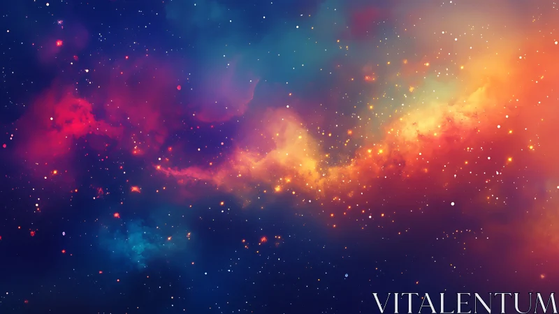 Radiant multicolor nebula with dense particulate starfield rendering