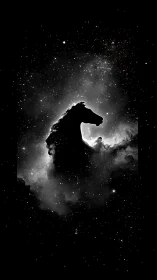 Silhouetted equine nebula form emerges within star field