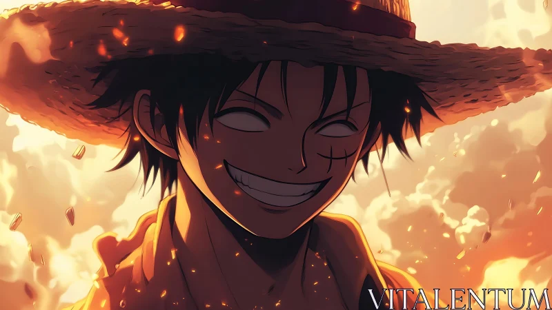 Backlit anime pirate portrait intensifies with molten ambience